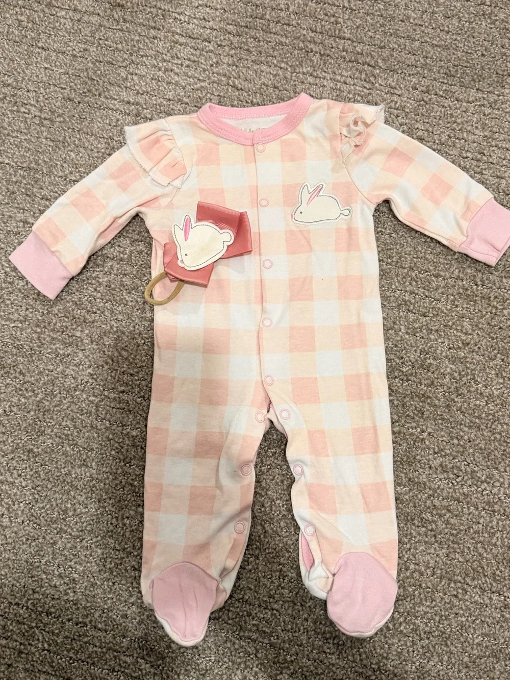 Pink Check Bunny Footed One-Piece for Kids